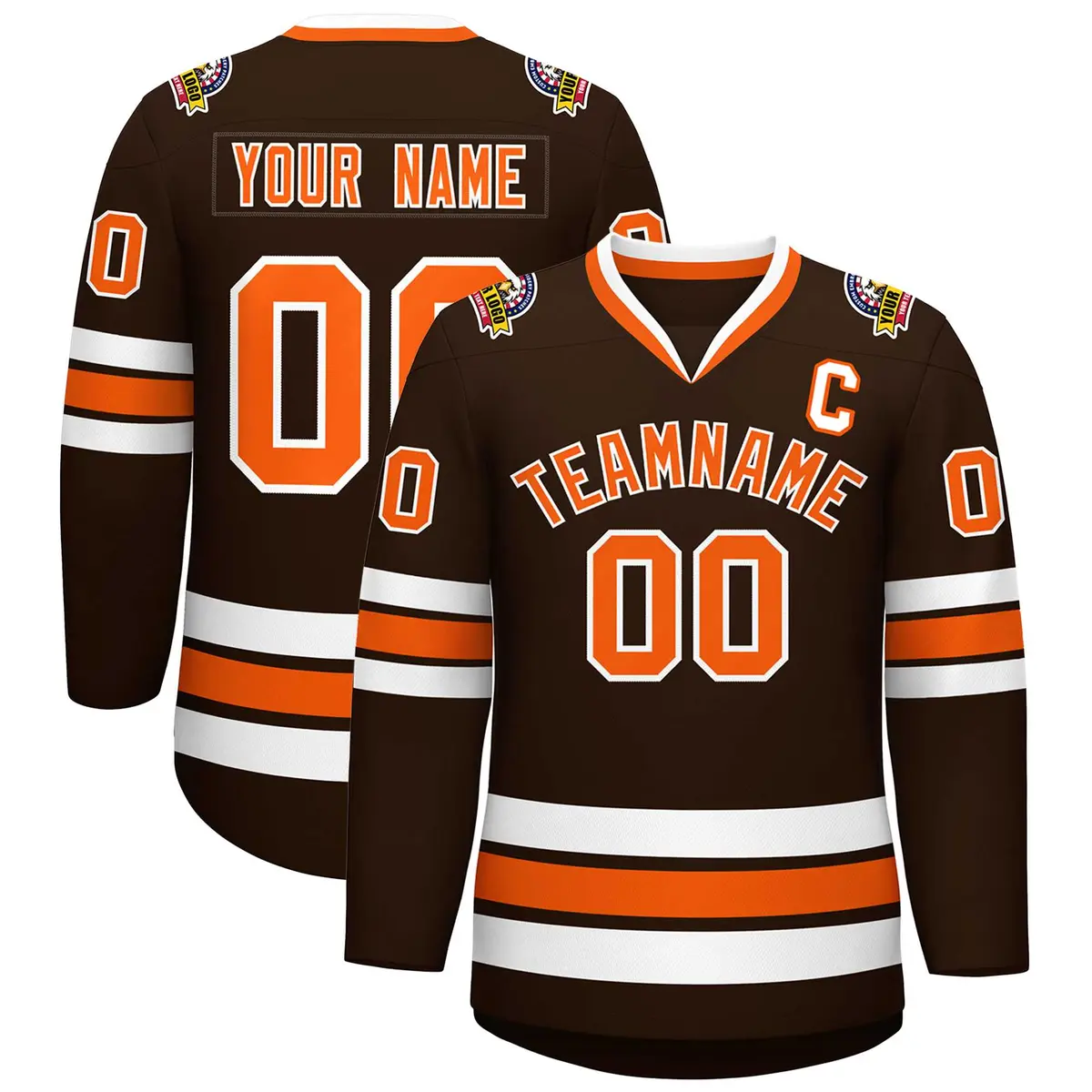 Brown Orange-White Classic Style Hockey Jersey