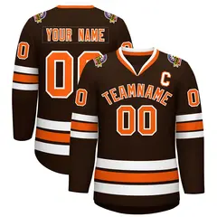 Brown Orange-White Classic Style Hockey Jersey 1