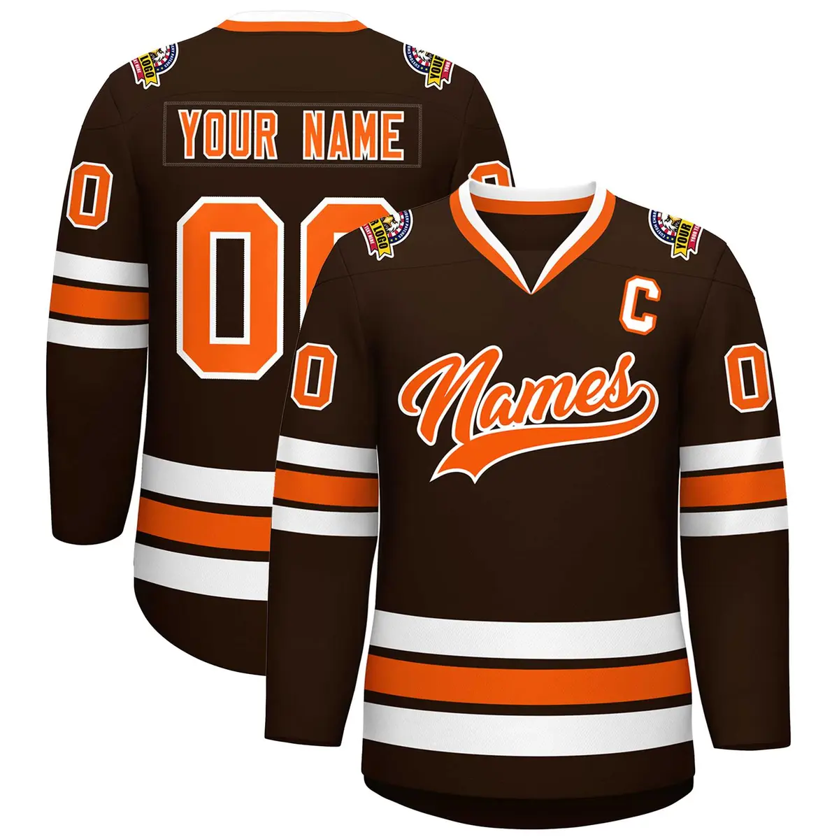 Brown Orange-White Classic Style Hockey Jersey