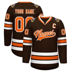 Brown Orange-White Classic Style Hockey Jersey 1