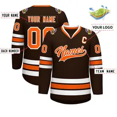 Brown Orange-White Classic Style Hockey Jersey 2