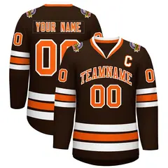 Brown Orange-White Classic Style Hockey Jersey 1
