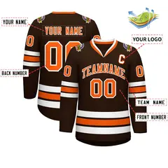 Brown Orange-White Classic Style Hockey Jersey 2