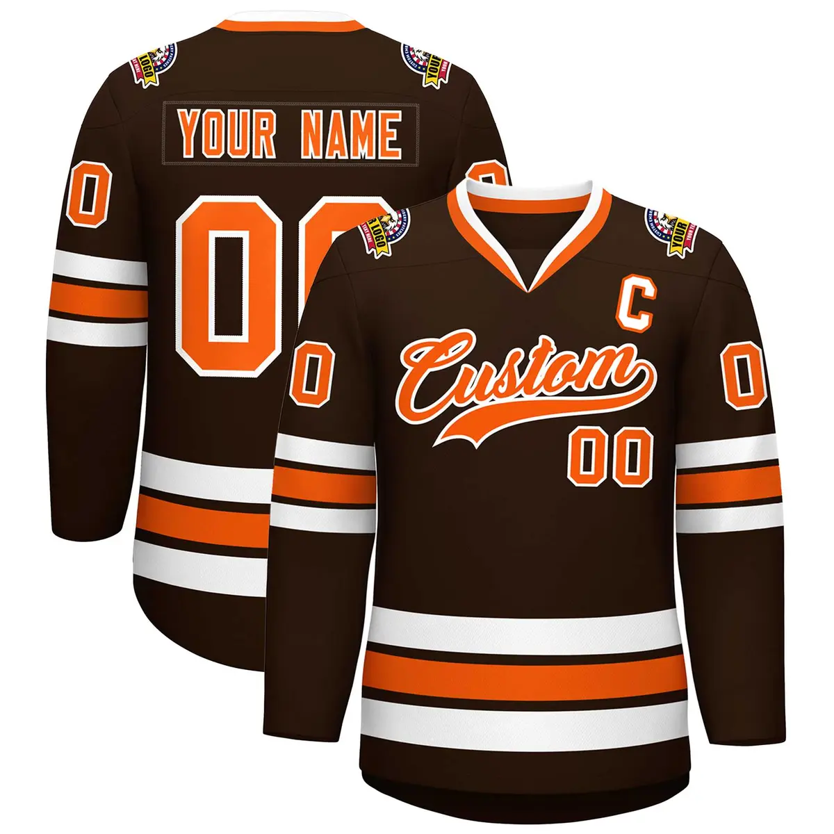 Brown Orange-White Classic Style Hockey Jersey