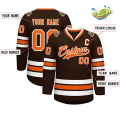 Brown Orange-White Classic Style Hockey Jersey 2