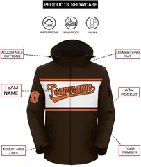 Brown Orange-White Color Block Hooded Waterproof Jacket 2
