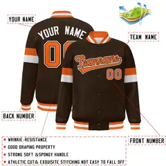 Brown Orange-White Color Block Varsity Baseball Jacket 2