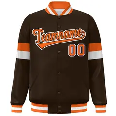Brown Orange-White Color Block Varsity Baseball Jacket 3