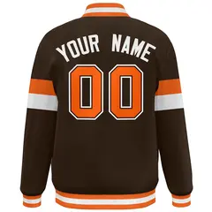 Brown Orange-White Color Block Varsity Baseball Jacket 4