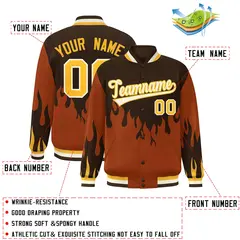 Brown Orange-White Flame Graffiti Bomber Varsity Full-Snap Jacket 2