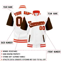 Brown Orange White Full-Snap Short Sleeve Varsity Jacket 2