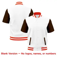 Brown Orange White Full-Snap Short Sleeve Varsity Jacket 7
