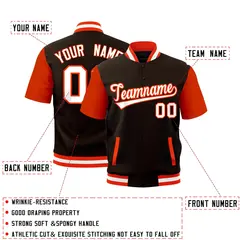 Brown Orange White Full-Snap Short Sleeve Varsity Jacket 2
