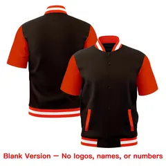 Brown Orange White Full-Snap Short Sleeve Varsity Jacket 7