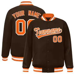 Brown Orange-White Full-Snap Varsity Letterman Jacket
