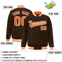 Brown Orange-White Full-Snap Varsity Letterman Jacket 2