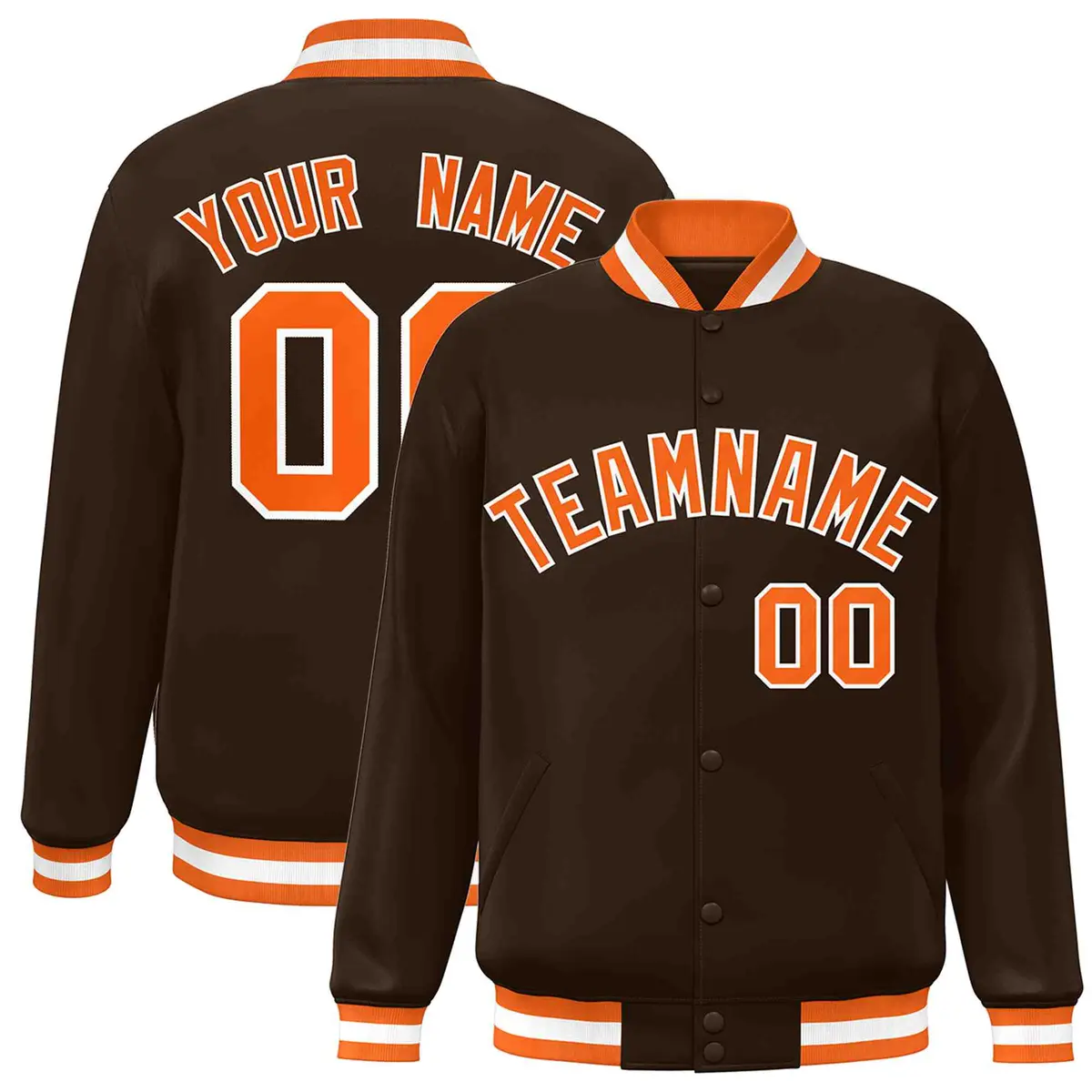 Brown Orange-White Full-Snap Varsity Letterman Jacket
