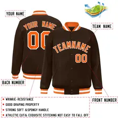 Brown Orange-White Full-Snap Varsity Letterman Jacket 2