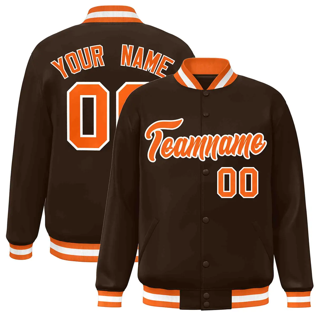 Brown Orange-White Full-Snap Varsity Letterman Jacket