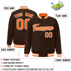 Brown Orange-White Full-Snap Varsity Letterman Jacket 2