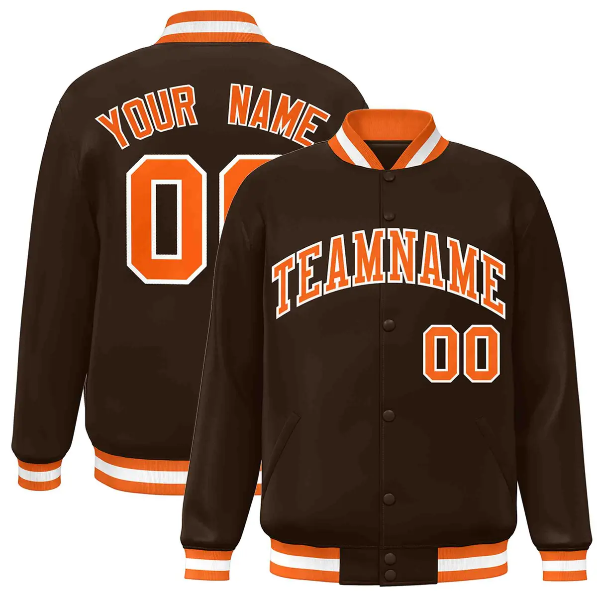 Brown Orange-White Full-Snap Varsity Letterman Jacket