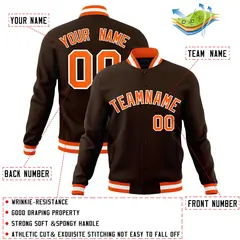 Brown Orange-White Full-Snap Varsity Letterman Jacket 4
