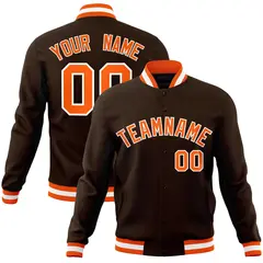 Brown Orange-White Full-Snap Varsity Letterman Jacket