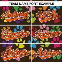 Brown Orange-White Paw Prints Graffiti Varsity Letterman Baseball Jacket 5