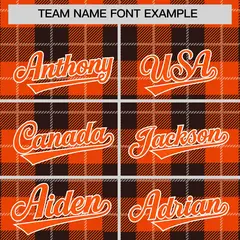 Brown Orange-White Plaid Varsity Full-Snap Letterman Baseball Jacket 3