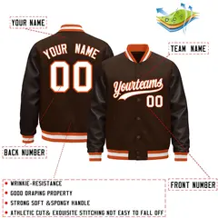 Brown Orange White Varsity Jacket with Faux Leather Sleeves 2
