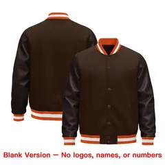 Brown Orange White Varsity Jacket with Faux Leather Sleeves 6
