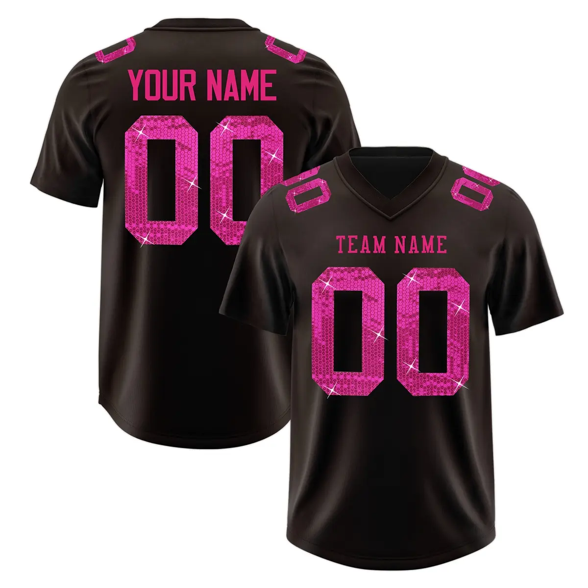 Brown Pink Sequin Lettering Moisture-Wicking Football Jersey