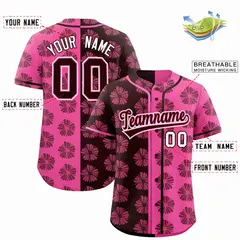 Brown Pink Split Flower Graffiti Authentic Baseball Jersey 2