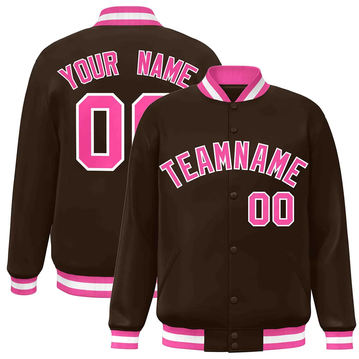 Brown Pink-White Classic Varsity Full-Snap Letterman Jacket