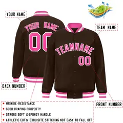 Brown Pink-White Classic Varsity Full-Snap Letterman Jacket 2