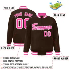 Brown Pink-White Classic Varsity Full-Snap Letterman Jacket 2