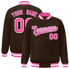 Brown Pink-White Classic Varsity Full-Snap Letterman Jacket 1