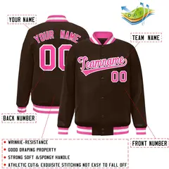 Brown Pink-White Classic Varsity Full-Snap Letterman Jacket 2