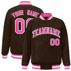 Brown Pink-White Classic Varsity Full-Snap Letterman Jacket 1