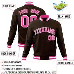 Brown Pink-White Classic Varsity Full-Snap Letterman Jacket 4