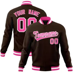 Brown Pink-White Classic Varsity Full-Snap Letterman Jacket 1