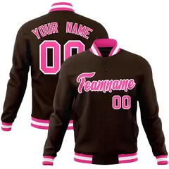 Brown Pink-White Classic Varsity Full-Snap Letterman Jacket 1