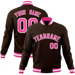 Brown Pink-White Classic Varsity Full-Snap Letterman Jacket 1