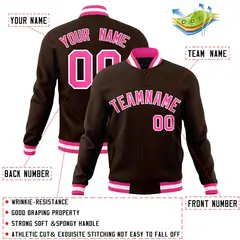 Brown Pink-White Classic Varsity Full-Snap Letterman Jacket 4