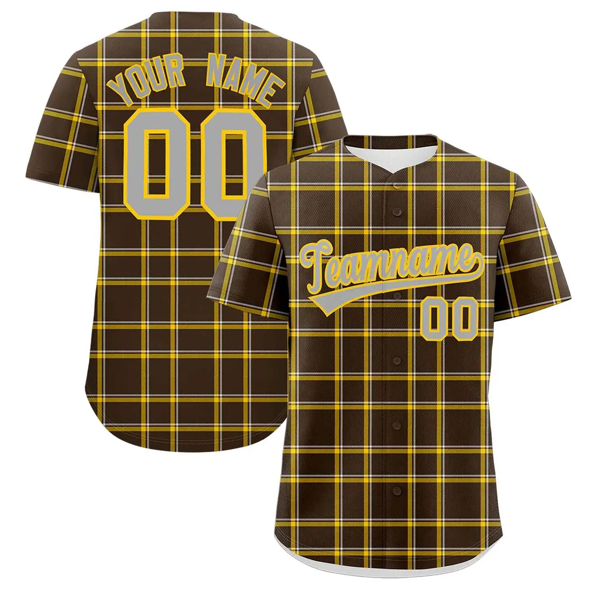 Brown Plaid Authentic Baseball Jersey