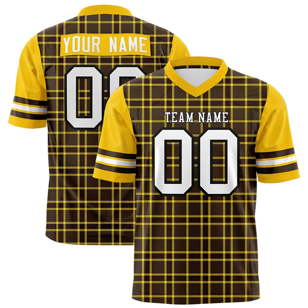 Brown Plaid Pattern Authentic Football Jersey