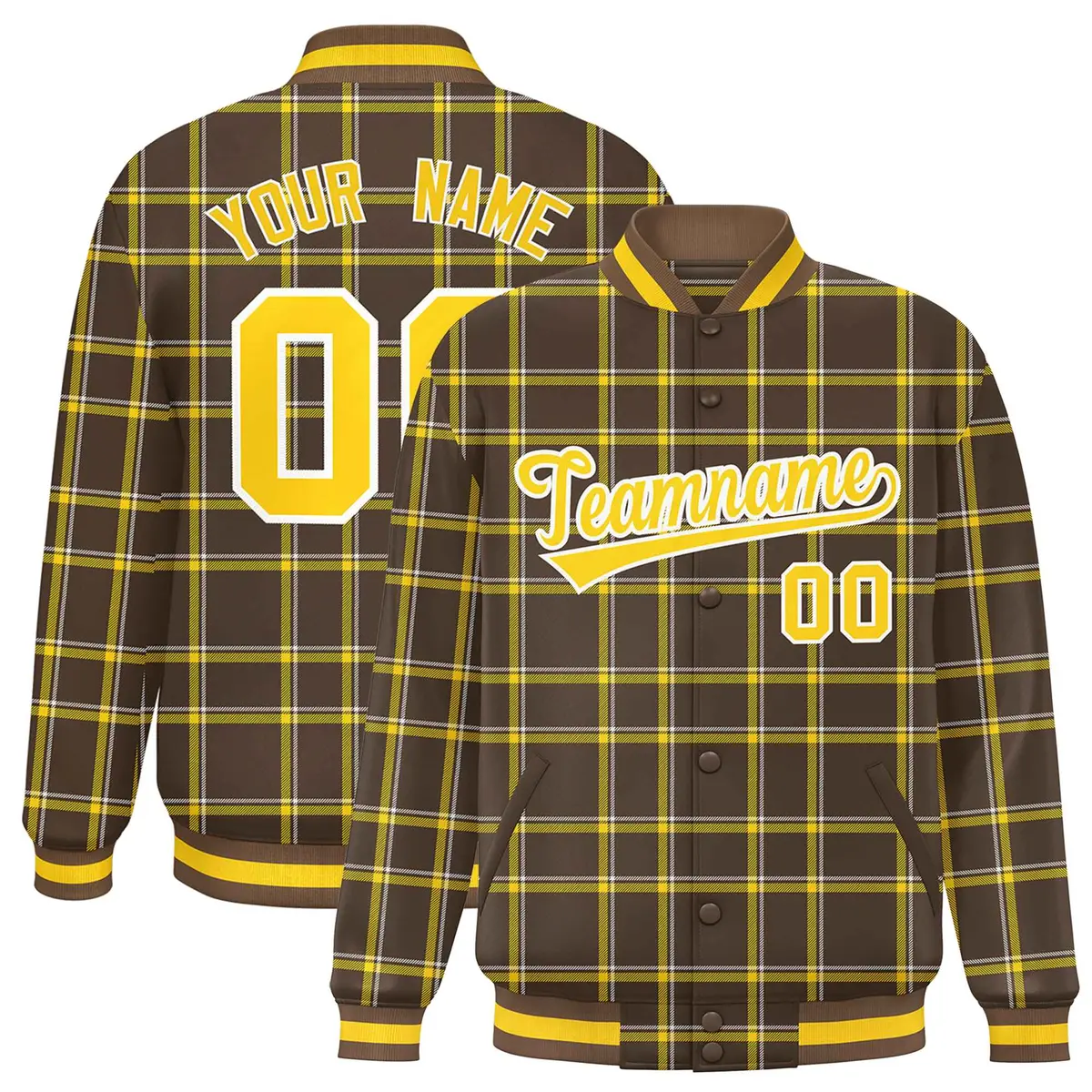 Brown Plaid Varsity Letterman Baseball Jacket