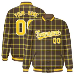 Brown Plaid Varsity Letterman Baseball Jacket
