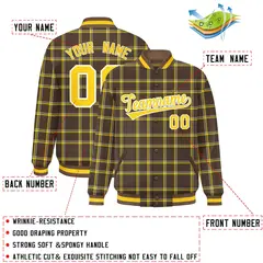 Brown Plaid Varsity Letterman Baseball Jacket 2