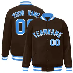 Brown Powder Blue-White Varsity Full-Snap Letterman Jacket